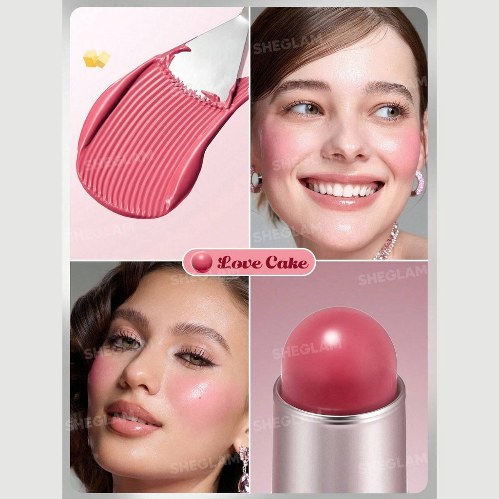 SHEGLAM Buttery Bliss Blush Stick Love Cake creamy pink blush with dewy glowing finish
