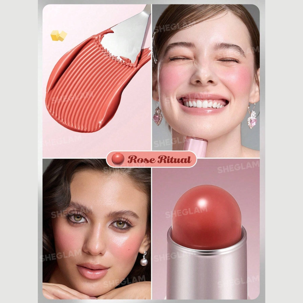 SHEGLAM Buttery Bliss Blush Stick Rose Ritual creamy rose blush with dewy glowing finish

