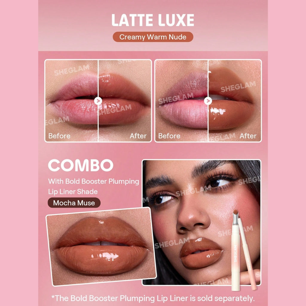 SHEGLAM Bold Booster Lip Plumper Latte Luxe glossy nude latte lip gloss with plumping effect
