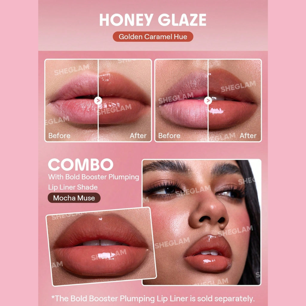 SHEGLAM Bold Booster Lip Plumper Honey Glaze glossy honey-golden lip gloss with plumping effect
