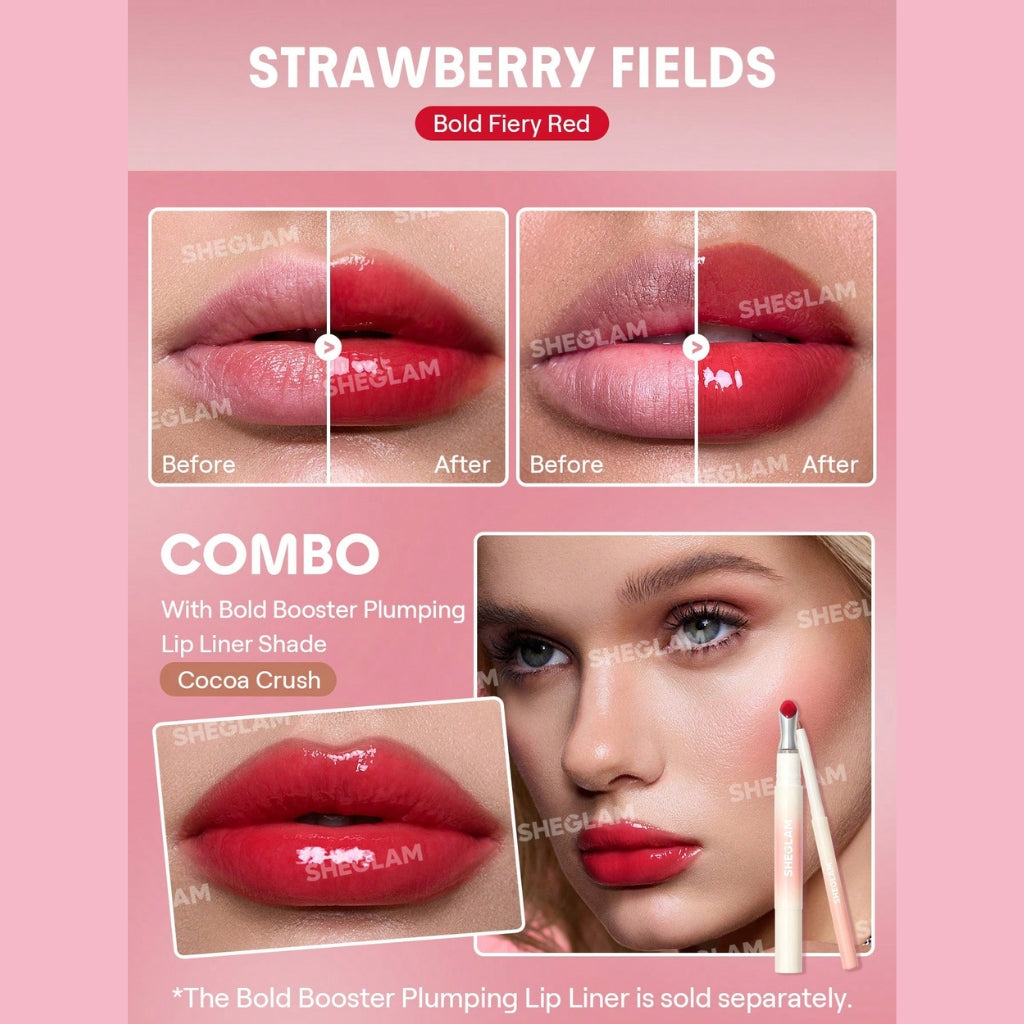 SHEGLAM Bold Booster Lip Plumper Strawberry Fields glossy strawberry-pink lip gloss with plumping effect
