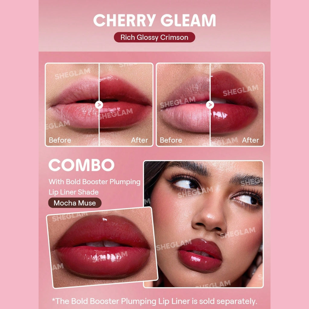 SHEGLAM Bold Booster Lip Plumper Cherry Gleam glossy cherry-red lip gloss with plumping effect
