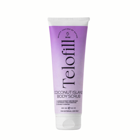 Telofill Coconut Island Body Scrub – 250g – Exfoliating with Sea Salt & Licorice Extract – Tropical Coconut Scent – Glowing Skin Care
