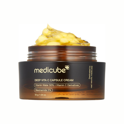 Medicube Deep Vita C Capsule Cream – Brightening Korean face cream with vitamin C capsules and niacinamide for radiant, hydrated skin – 55g jar.
