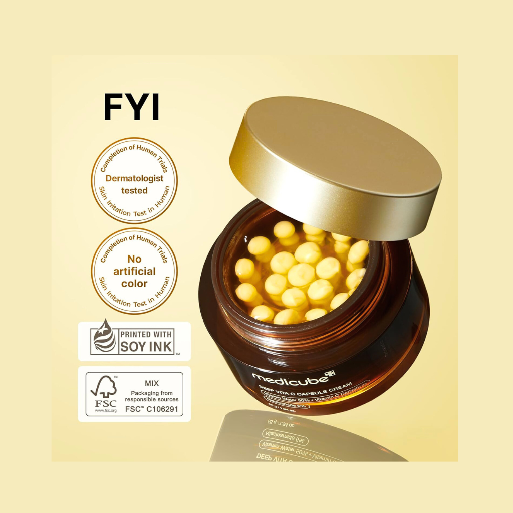 Medicube Deep Vita C Capsule Cream – Brightening Korean face cream with vitamin C capsules and niacinamide for radiant, hydrated skin – 55g jar.
