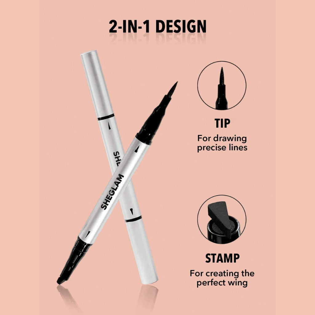 SHEGLAM Wing It Waterproof Liner Duo in Black with wing stamp and precision tip for long-wearing waterproof, smudge-proof eyeliner.
