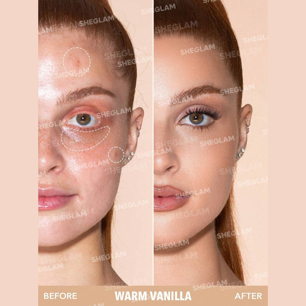 SHEGLAM Perfect Skin High Coverage Concealer in Warm Vanilla shade, liquid concealer packshot on white background
