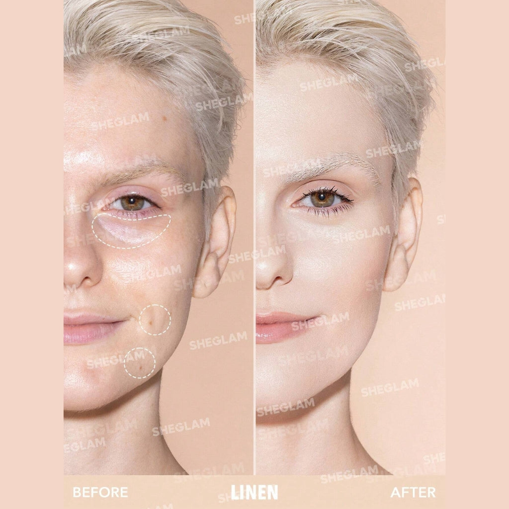 SHEGLAM Perfect Skin High Coverage Concealer in Linen shade, high coverage liquid concealer with applicator.
