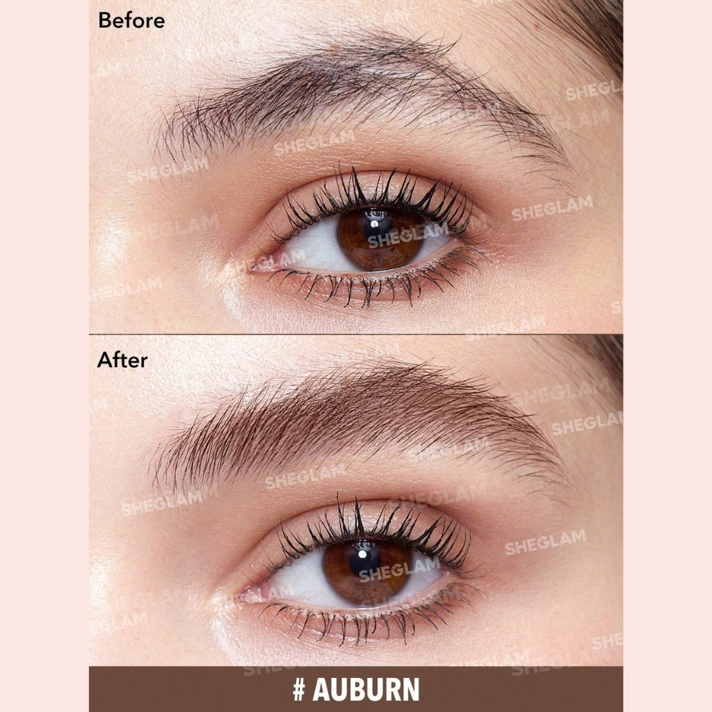SHEGLAM Hold 'Em Up Tinted Brow Gel in Auburn shade for defined, lifted brows with a natural tinted hold.

