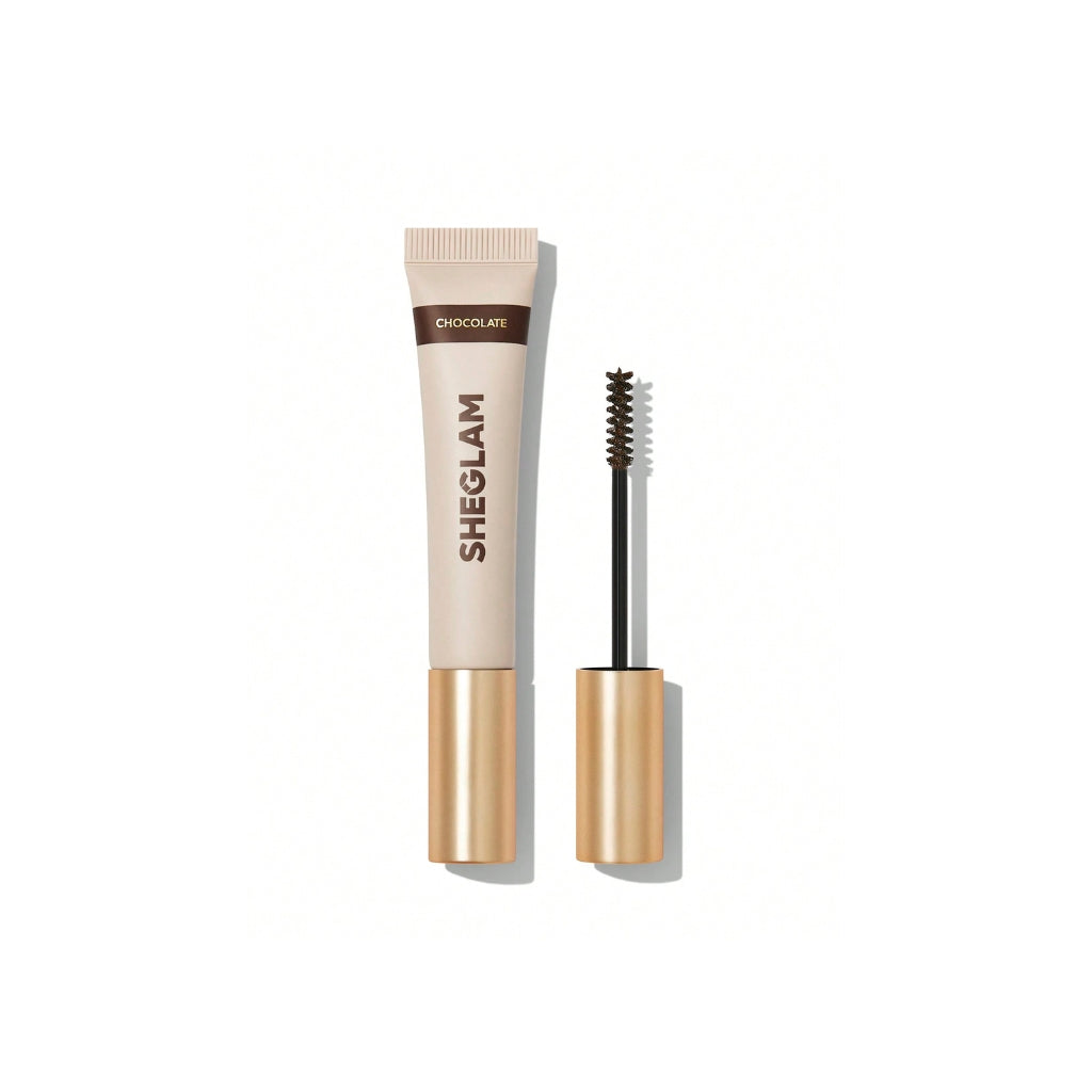 SHEGLAM Hold 'Em Up Tinted Brow Gel in Chocolate shade, tinted brow gel tube with spoolie applicator for shaping and setting brows.
