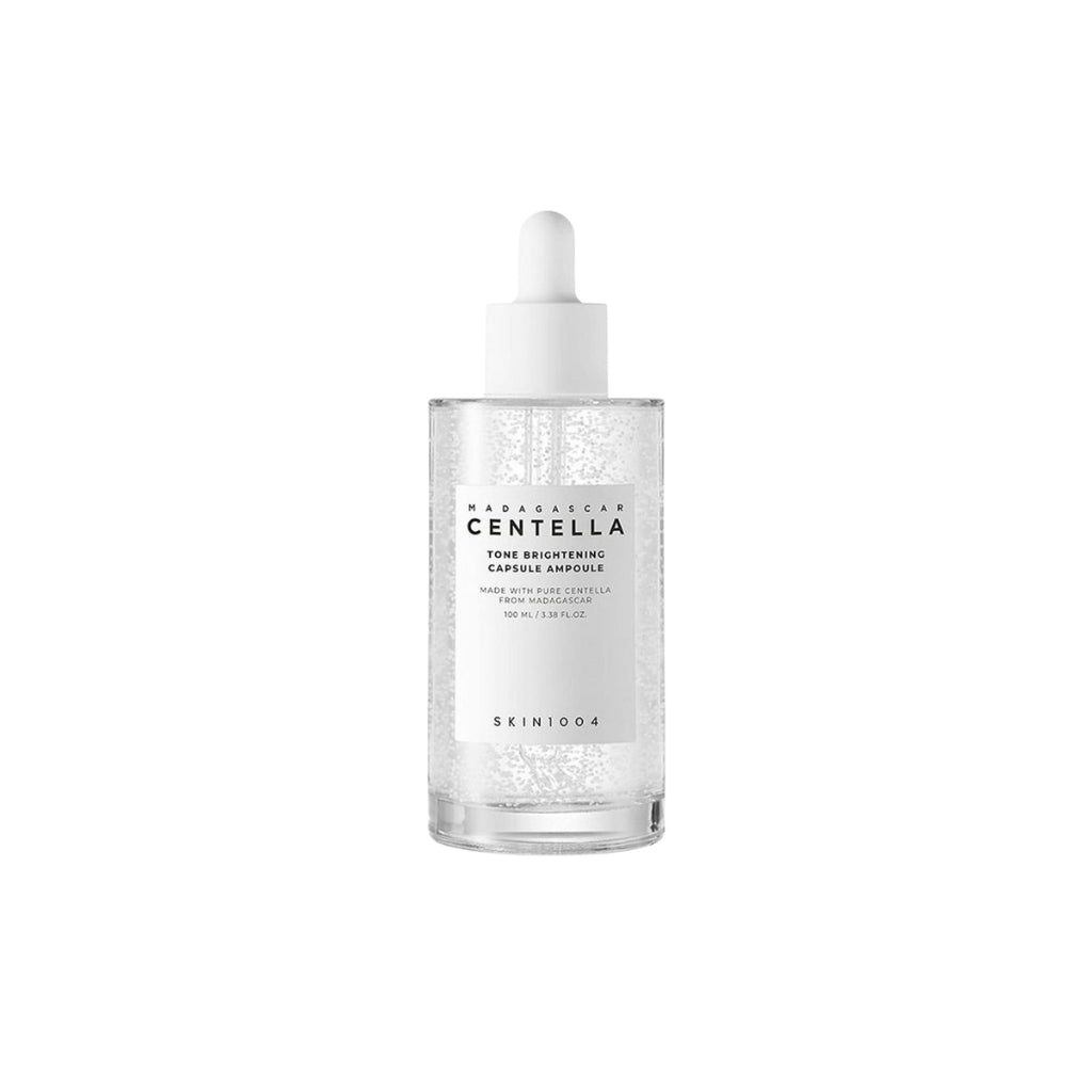 SKIN1004 Madagascar Centella Tone Brightening Capsule Ampoule 100ml brightening serum bottle and packaging.
