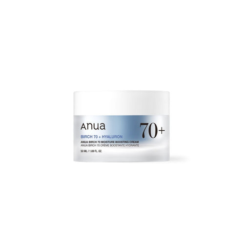 Anua Birch 70 + Hyaluron Moisture Boosting Cream 50ml hydrating face moisturizer with birch water and hyaluronic acid.