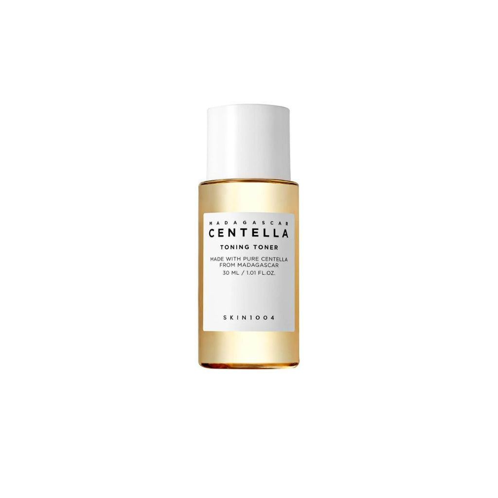 SKIN1004 Madagascar Centella Toning Toner Mini 30ml (travel size) skincare toner for gentle exfoliation and soothing, product bottle on white background.