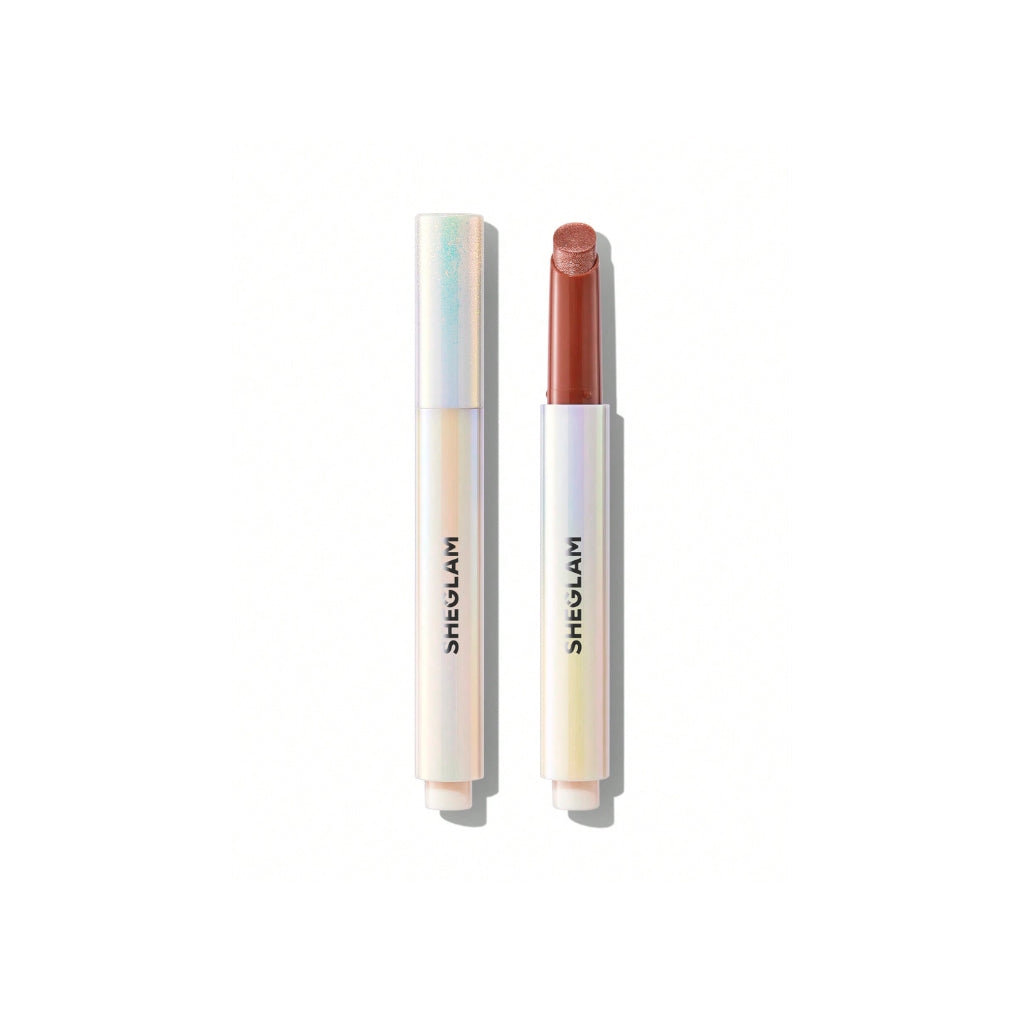 SHEGLAM Pout-Perfect Shimmer Lip Plumper in Gold Rush, solid golden glitter lip gloss stick on a clean background.
