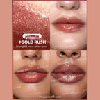 SHEGLAM Pout-Perfect Shimmer Lip Plumper in Gold Rush, solid golden glitter lip gloss stick on a clean background.
