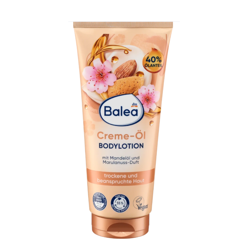 Balea Creme-Öl Bodylotion – Almond Oil & Marula Scent – Deep Moisture – 200ml | German fast-absorbing lotion for dry skin with elegant fragrance

