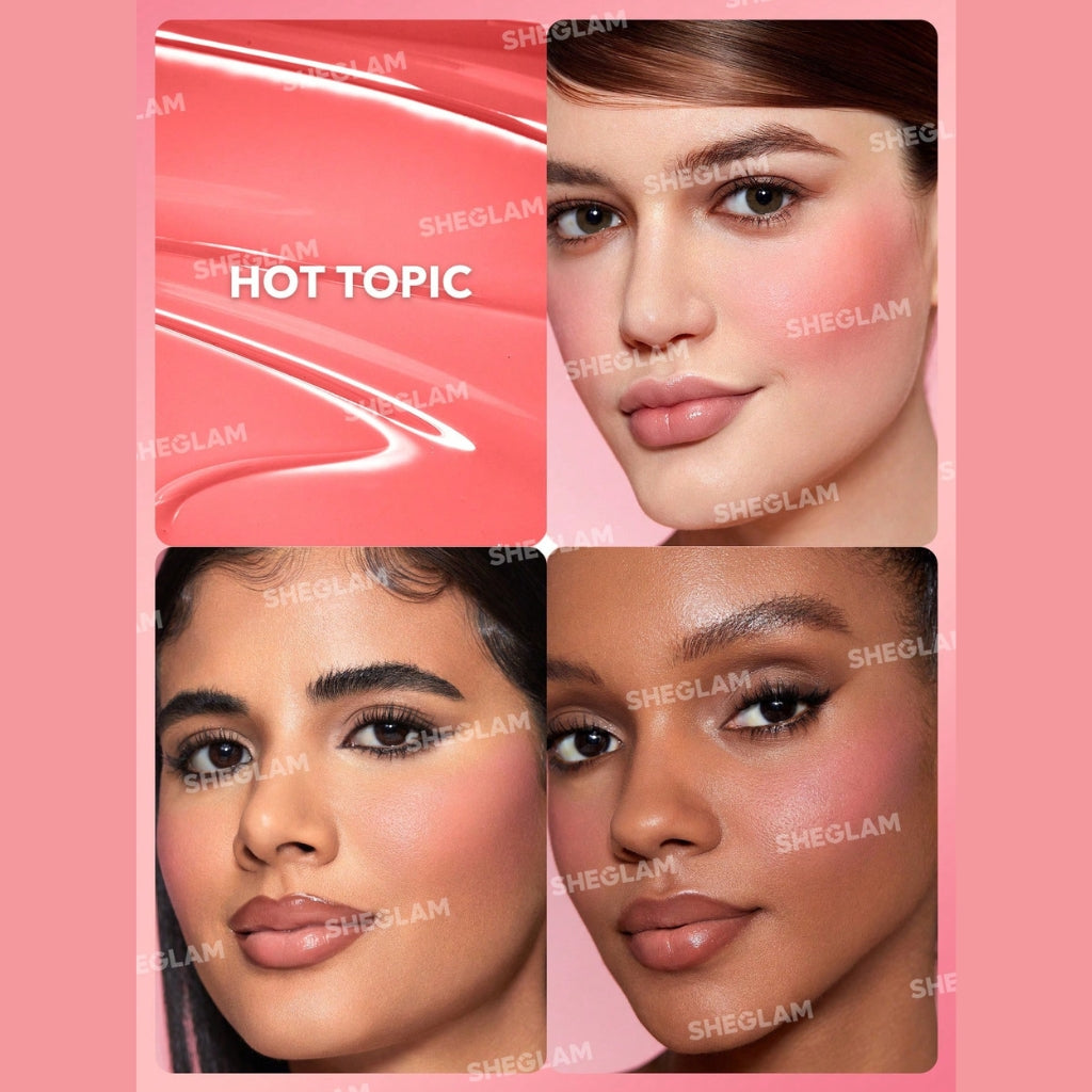 SHEGLAM Color Bloom Liquid Blush in Hot Topic with sponge-tip applicator for buildable soft-matte cheek color.

