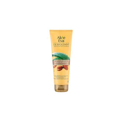 Aloe Eva Oil Replacement with Aloe Vera & Moroccan Argan Oil 250ml hair treatment bottle for frizz control and shine.

