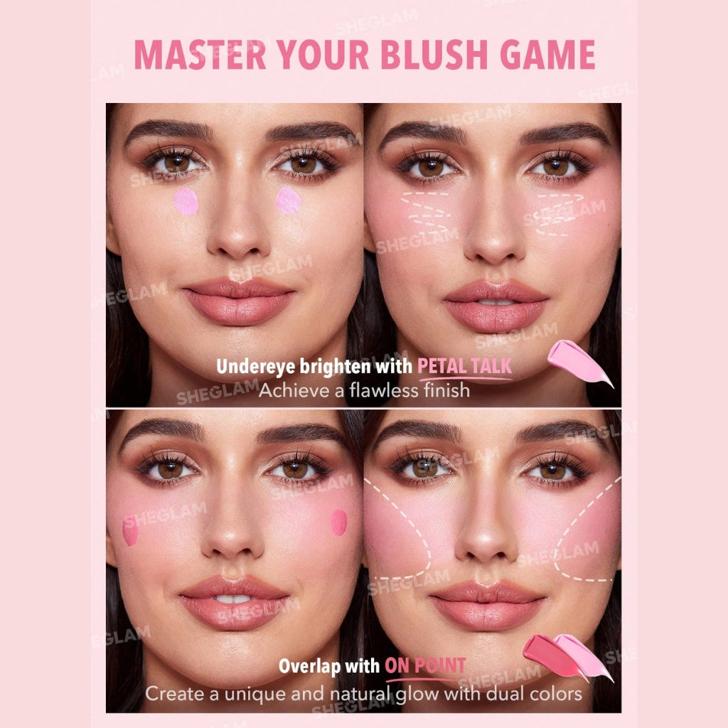 SHEGLAM Color Bloom Liquid Blush in On Point with sponge-tip applicator for buildable cheek color.
