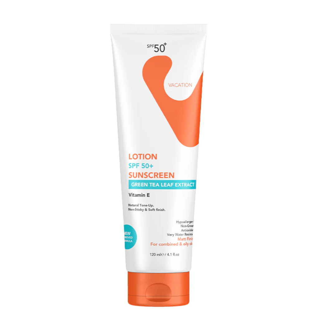 Vacation Sunscreen Lotion White – SPF 50+ – 120ml | Matte tone-up Korean sunscreen with whitening effect, for oily and combination skin
