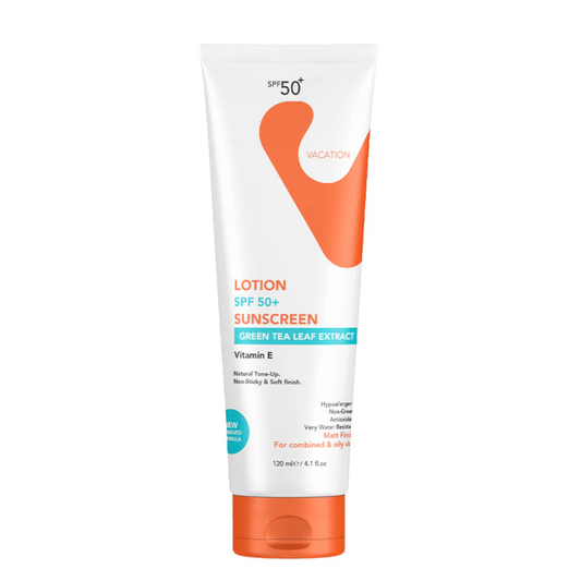 Vacation Sunscreen Lotion White – SPF 50+ – 120ml | Matte tone-up Korean sunscreen with whitening effect, for oily and combination skin
