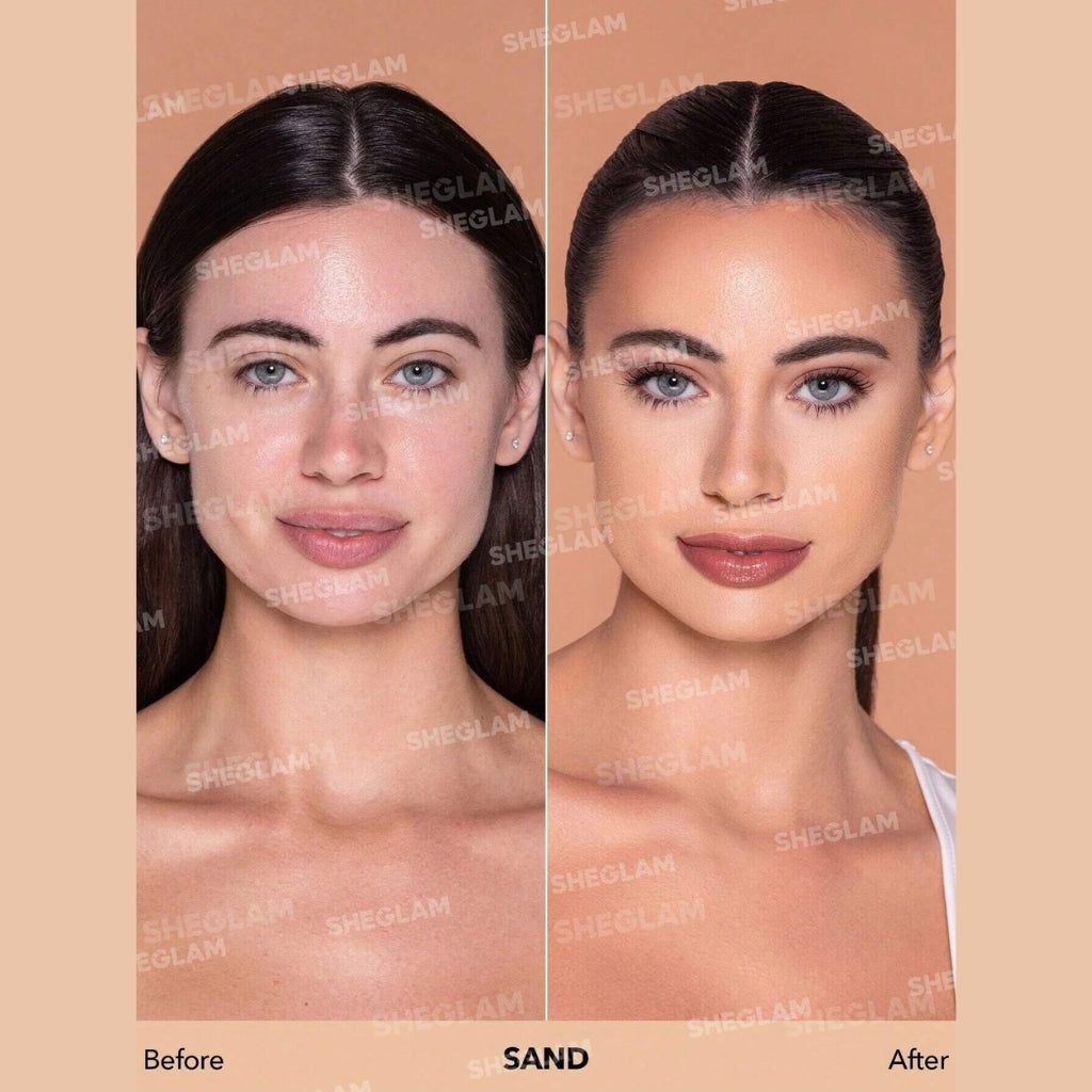 SHEGLAM Complexion Pro Long-Lasting Breathable Matte Foundation in Sand (neutral tan with warm undertone), 30ml.
