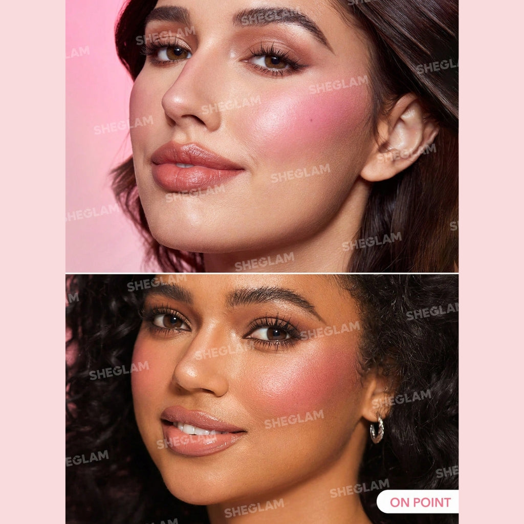 SHEGLAM Color Bloom Liquid Blush in On Point with sponge-tip applicator for buildable cheek color.
