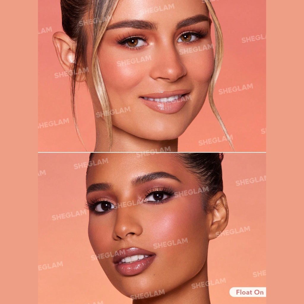 SHEGLAM Color Bloom Liquid Blush Matte Finish in Float On with sponge-tip applicator for buildable cheek color.
