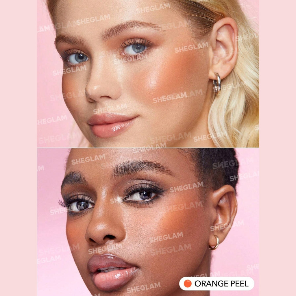SHEGLAM Color Bloom Liquid Blush in Orange Peel with sponge-tip applicator for buildable cheek color.

