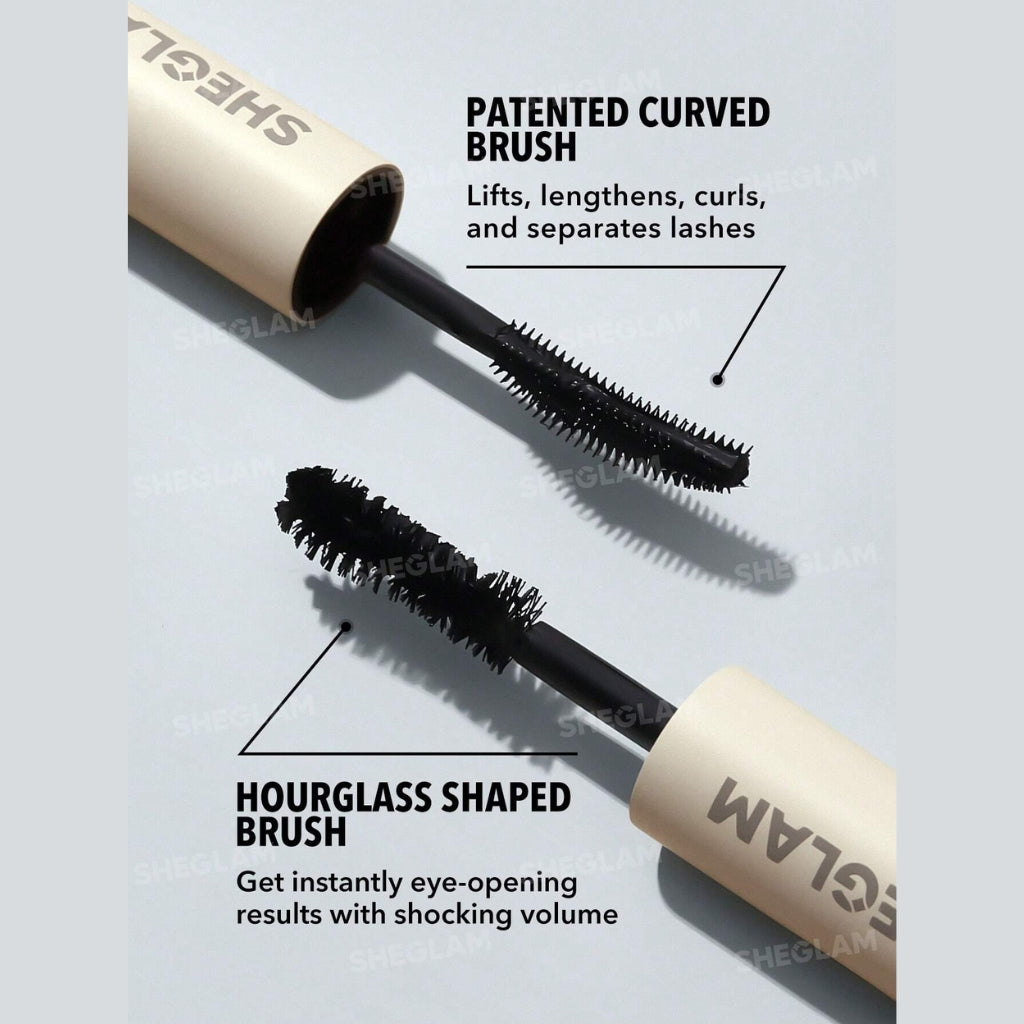 SHEGLAM All-In-One Volume & Length Mascara in Washable Black with a dual-ended brush for customizable length and volume.
