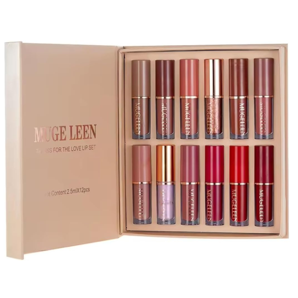 MUGELFEN Thanks For The Love Lip Set – 12 Matte Lipsticks | Creamy, long-lasting lipstick set in vibrant shades with elegant packaging

