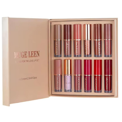 MUGELFEN Thanks For The Love Lip Set – 12 Matte Lipsticks | Creamy, long-lasting lipstick set in vibrant shades with elegant packaging
