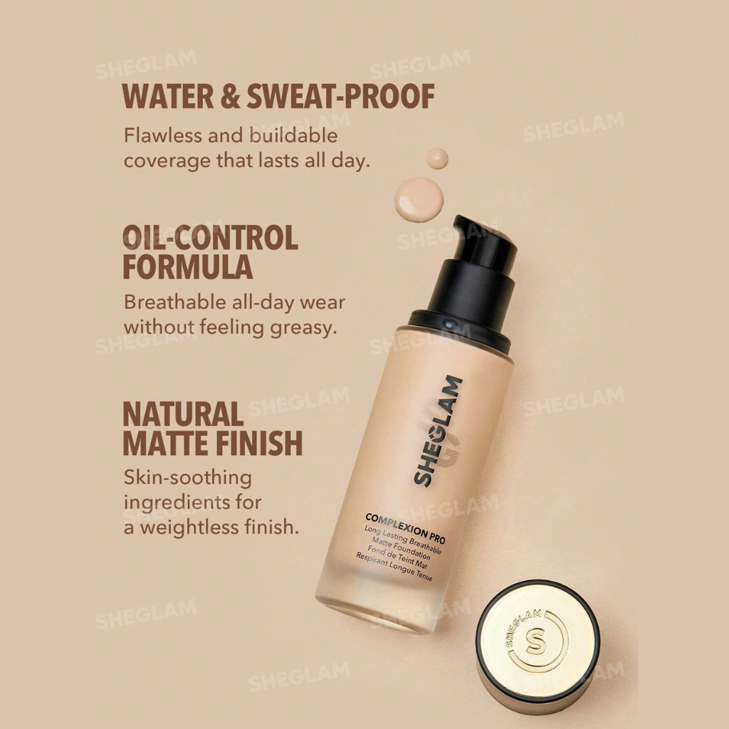 SHEGLAM Complexion Pro Foundation  – Matte full coverage liquid foundation – Long-lasting breathable formula – 30ml

