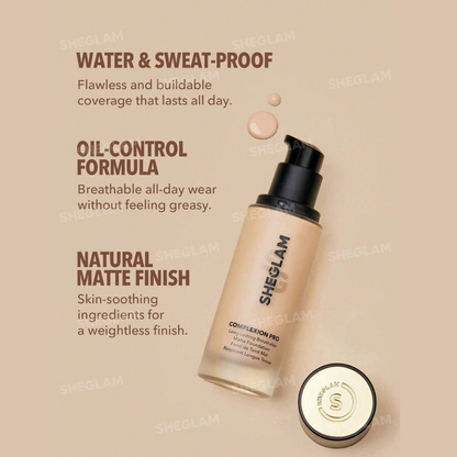 SHEGLAM Complexion Pro Foundation  – Matte full coverage liquid foundation – Long-lasting breathable formula – 30ml
