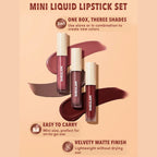 SHEGLAM Matte Allure Mini Liquid Lipstick Set - After The Moment, three mini matte liquid lipsticks in blush and red shades

