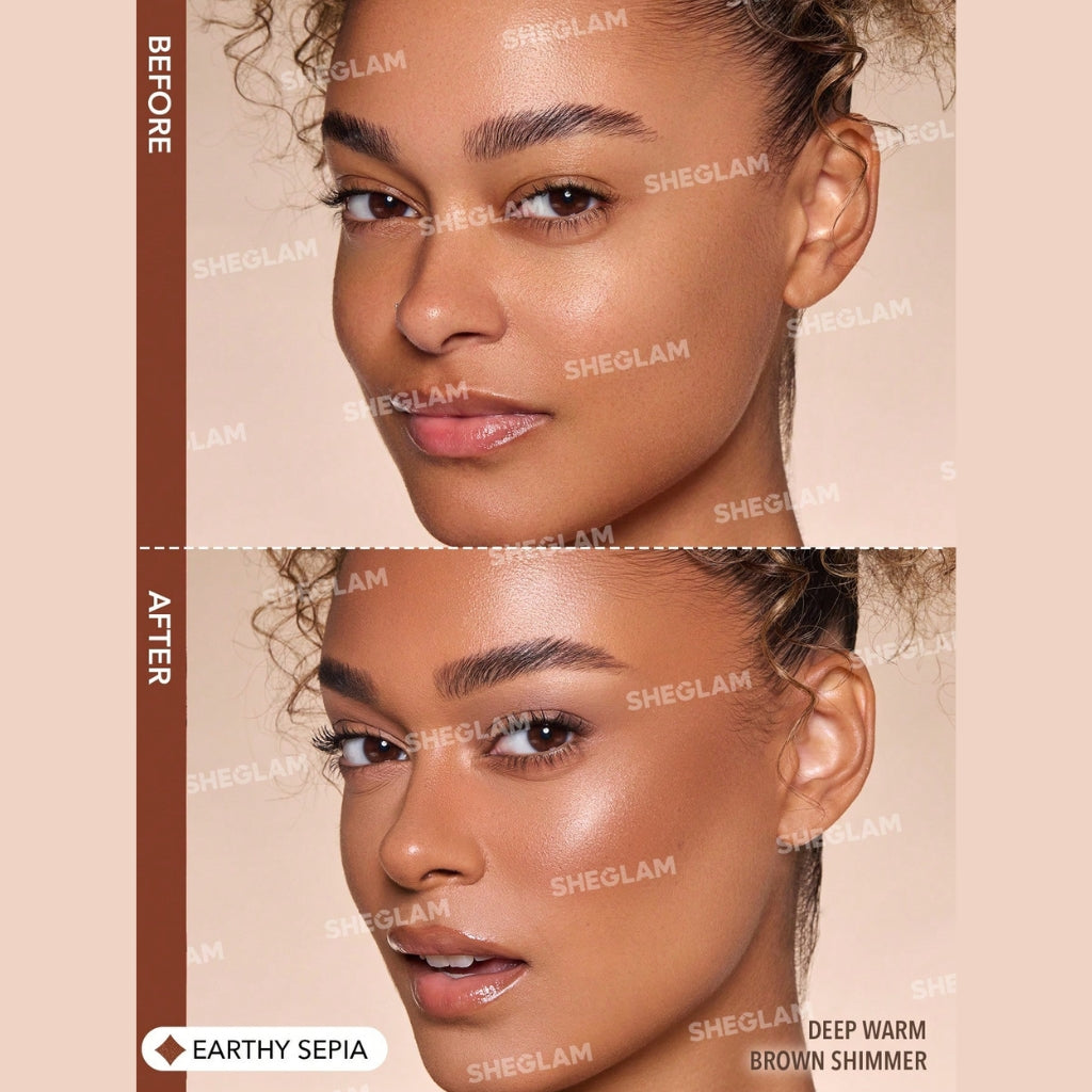 SHEGLAM Sun Beam Shimmer Liquid Bronzer in Earthy Sepia shade (5.2ml) – liquid bronzer makeup product packaging
