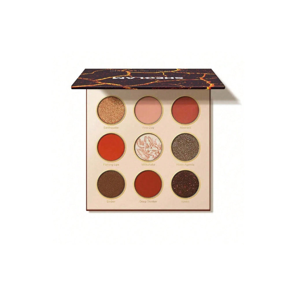 SHEGLAM Lots To Lava Palette with 9 warm orange and brown matte and shimmer eyeshadows.
