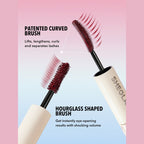 SHEGLAM All-In-One Volume & Length Mascara in Waterproof Burgundy with dual-ended brushes for buildable length and volume.
