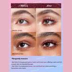 SHEGLAM All-In-One Volume & Length Mascara in Waterproof Burgundy with dual-ended brushes for buildable length and volume.
