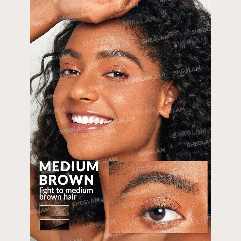 SHEGLAM Feather Better Liquid Eyebrow Pencil Medium Brown with 4-stroke tip for natural feathered brows
