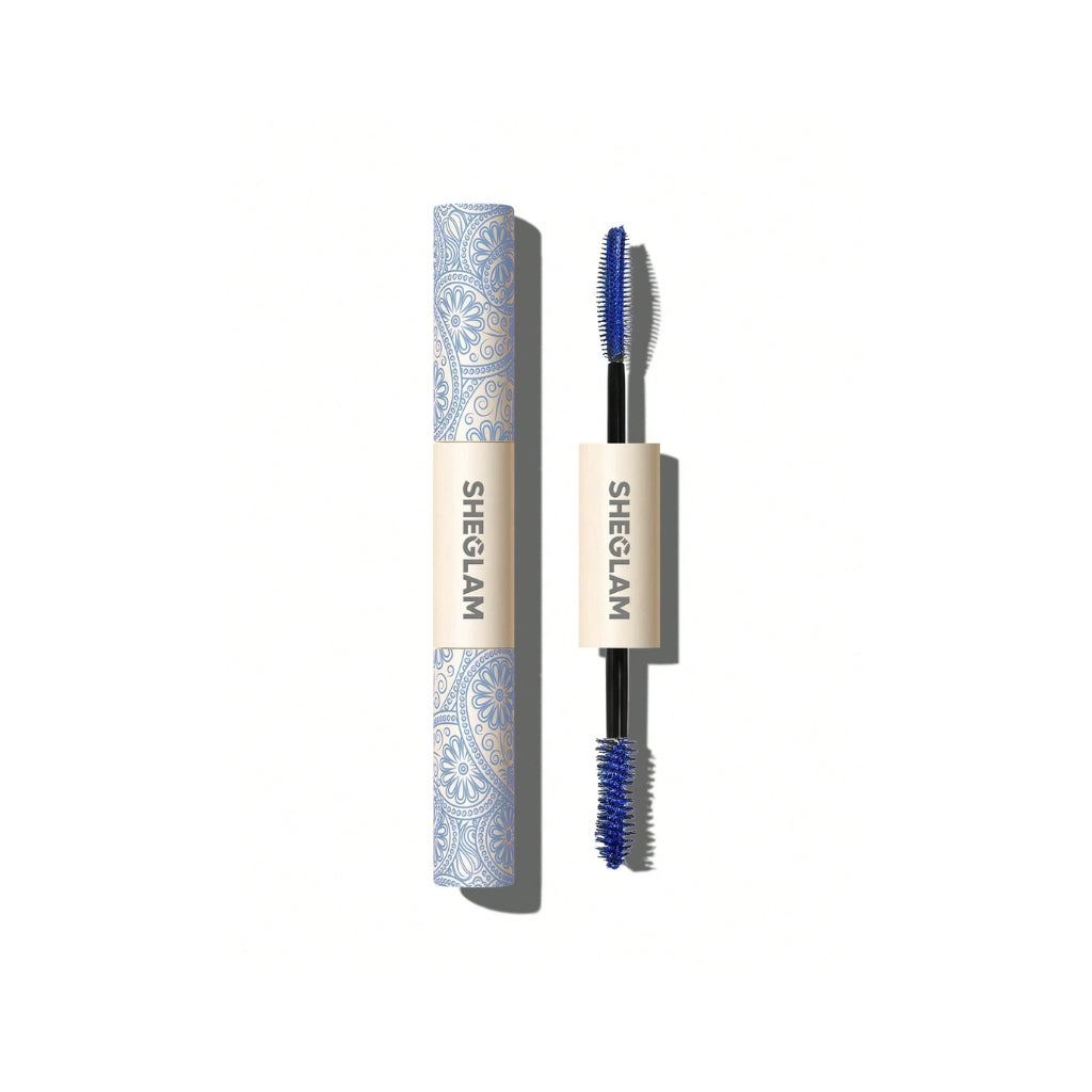 SHEGLAM All-In-One Volume & Length Mascara in Waterproof Blue with dual-ended brush for length and volume.
