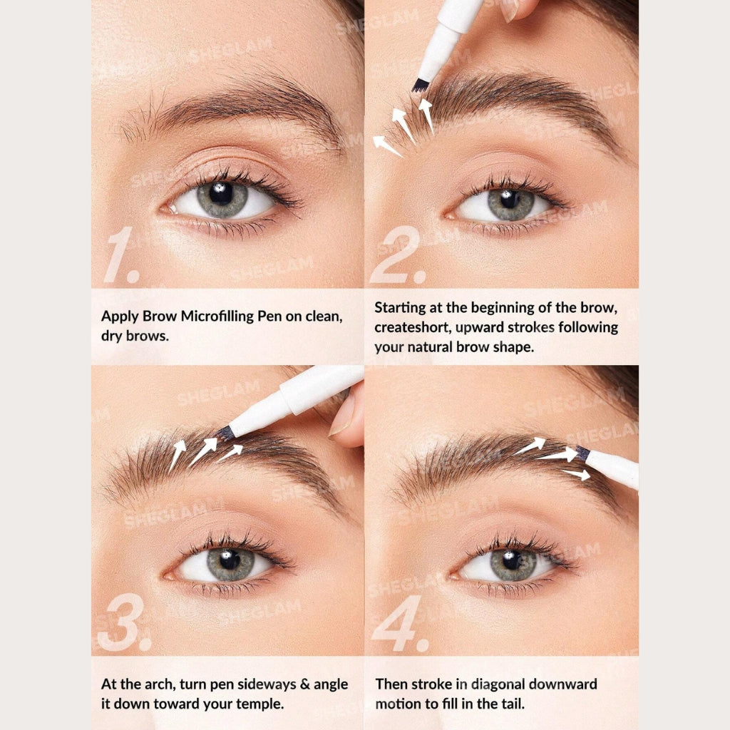 SHEGLAM Feather Better Liquid Eyebrow Pencil Medium Brown with 4-stroke tip for natural feathered brows
