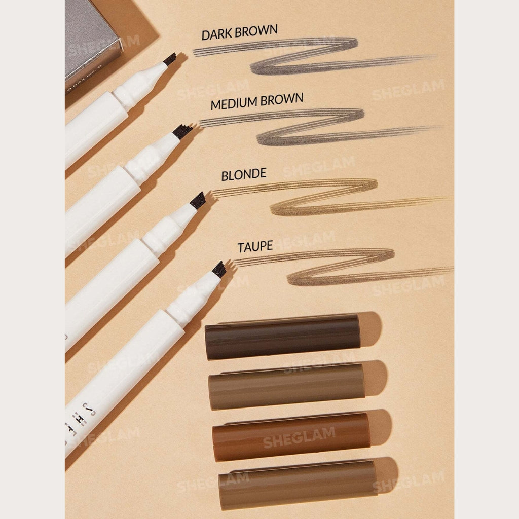 SHEGLAM Feather Better Liquid Eyebrow Pencil Medium Brown with 4-stroke tip for natural feathered brows
