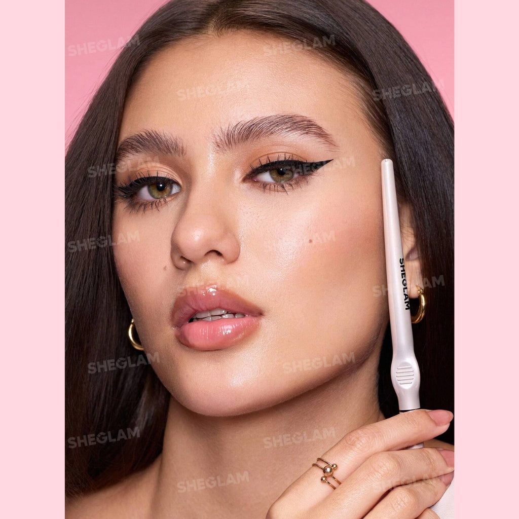 SHEGLAM Glide Control Liquid Eyeliner – Matte Black, precise black liquid eyeliner pen with a fine tip on a clean background.
