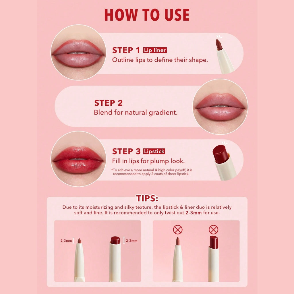 SHEGLAM Glam 101 Sheer Tinted Lipstick & Liner Duo – Strawberry Sorbet, glossy strawberry-pink lipstick and matching lip liner on a clean background.
