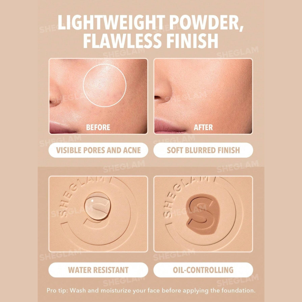 SHEGLAM Skin-Focus High Coverage Powder Foundation Linen talc-free oil-control face powder
