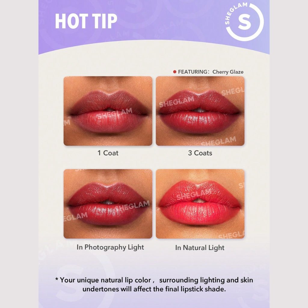 SHEGLAM Glam 101 Sheer Tinted Lipstick & Liner Duo – Strawberry Sorbet, glossy strawberry-pink lipstick and matching lip liner on a clean background.
