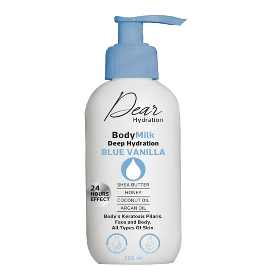 Dear Hydration Body Milk – Blue Vanilla – Korean body lotion for dry skin and keratosis pilaris – Deep moisturizing with shea butter and argan oil – 300ml
