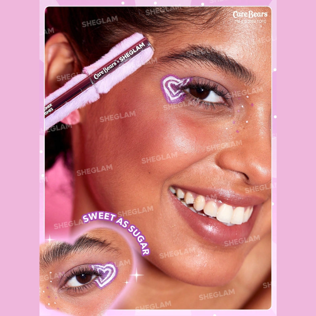 Care Bears × SHEGLAM Sweet Wishes Colored Eyeliner in Sweet As Sugar shade, matte liquid colored eyeliner.
