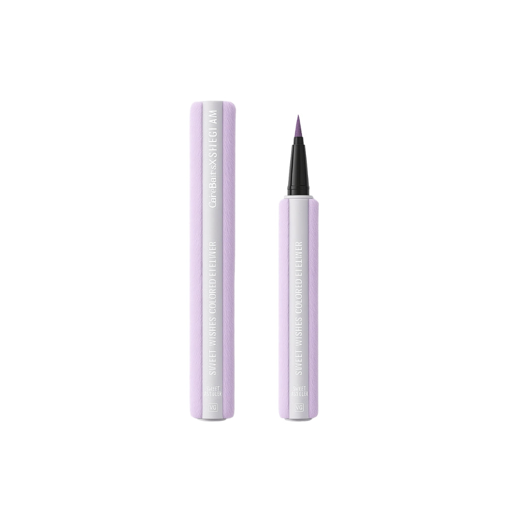 Care Bears × SHEGLAM Sweet Wishes Colored Eyeliner in Sweet As Sugar shade, matte liquid colored eyeliner.
